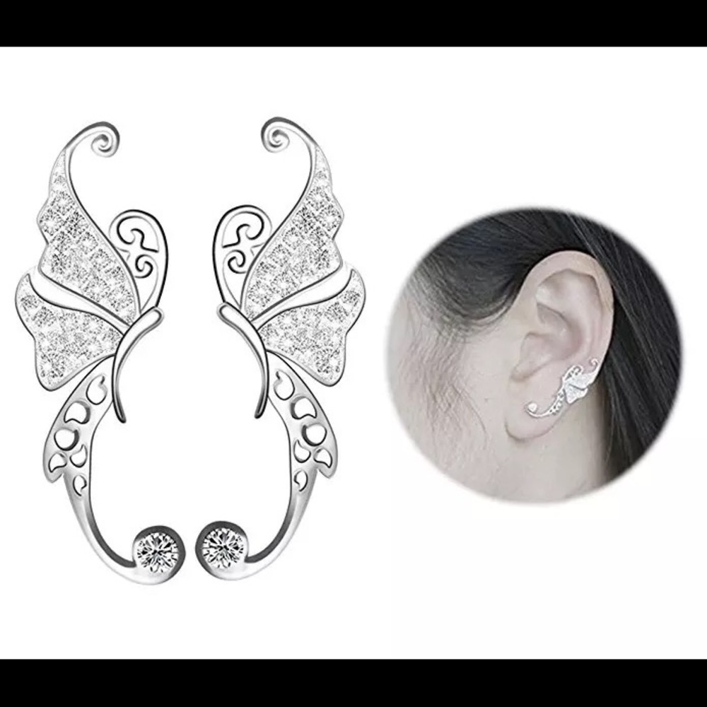 S.925 Crawler Butterfly wing earrings w/Zircon